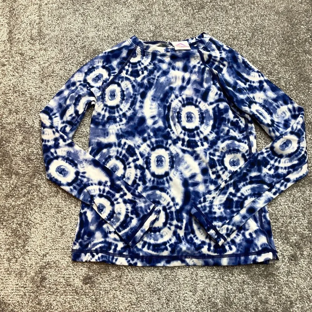 OKAMI Girls 10 Two Piece Swim Bathing Suit Set Blue White Long Sleeve Brief New